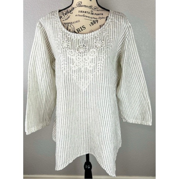 Hearts Desire Mary Grace Women's M Cream Taupe Striped Tunic 100% Linen Top, XXL - Picture 2 of 12